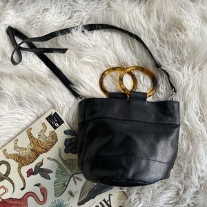 Abercrombie and Fitch‎ faux black leather Crossbody ring handle purse